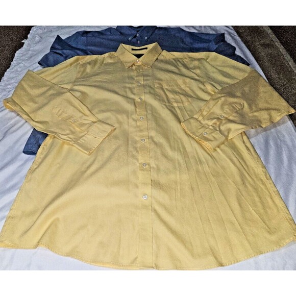 2 Eddie Bauer shirts XL mens yellow blue wrinkle resistant dress button up VTG - Picture 2 of 9